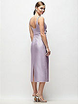 Rear View Thumbnail - Lilac Haze Scoop Neck Satin Column Midi Dress with Bow at Empire Waist