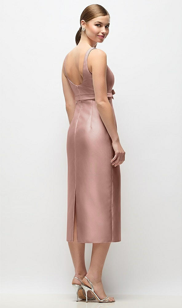 Back View - Neu Nude Scoop Neck Satin Column Midi Dress with Bow at Empire Waist