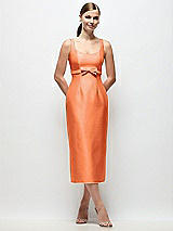 Front View Thumbnail - Portofino Orange Scoop Neck Satin Column Midi Dress with Bow at Empire Waist