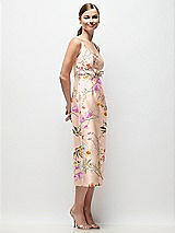 Side View Thumbnail - Butterfly Botanica Pink Sand Scoop Neck Floral Satin Column Midi Dress with Bow at Empire Waist