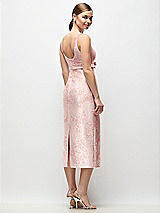 Rear View Thumbnail - Bow And Blossom Print Scoop Neck Floral Satin Column Midi Dress with Bow at Empire Waist