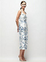 Side View Thumbnail - Cottage Rose Larkspur Scoop Neck Floral Satin Column Midi Dress with Bow at Empire Waist