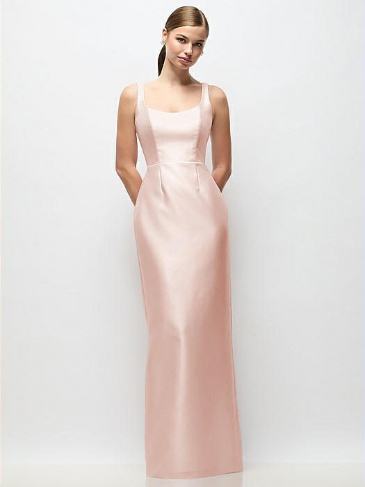 Scoop Neck Satin Column Maxi Dress