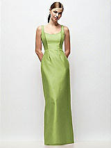 Front View Thumbnail - Mojito Scoop Neck Satin Column Maxi Dress