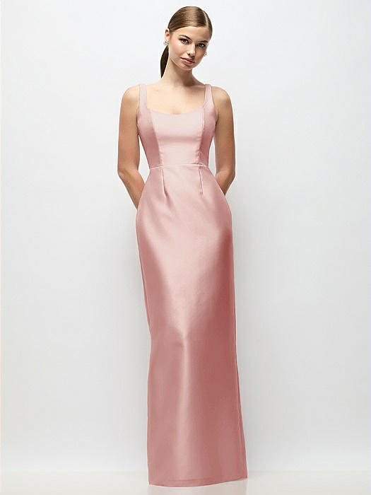 Scoop Neck Satin Column Maxi Dress