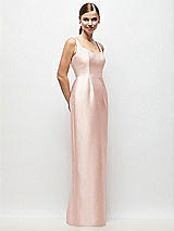 Side View Thumbnail - Blush Scoop Neck Satin Column Maxi Dress
