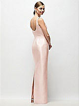 Rear View Thumbnail - Blush Scoop Neck Satin Column Maxi Dress