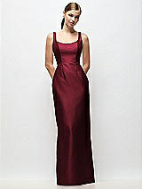 Front View Thumbnail - Cabernet Scoop Neck Satin Column Maxi Dress