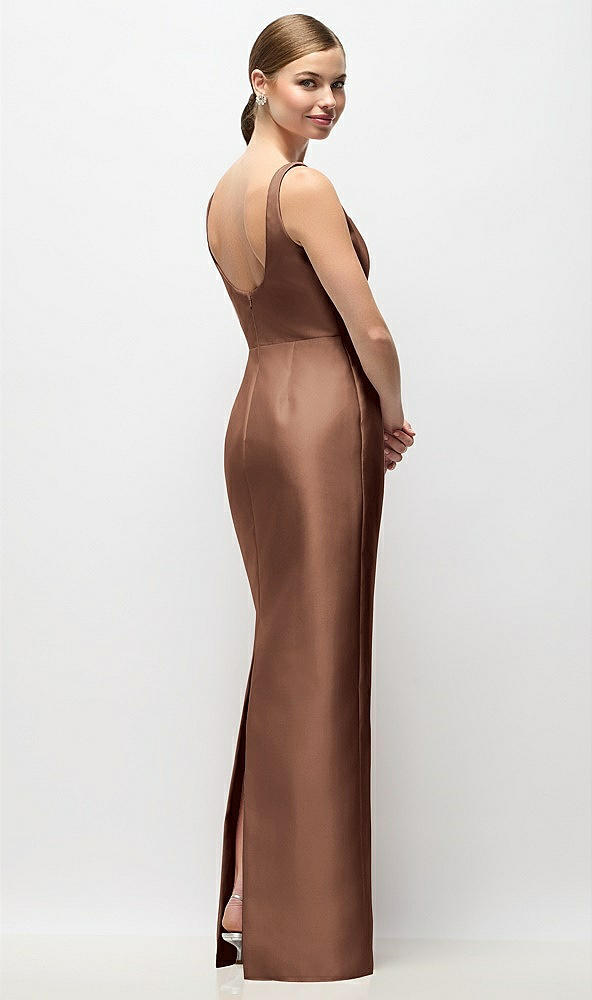 Back View - Cognac Scoop Neck Satin Column Maxi Dress