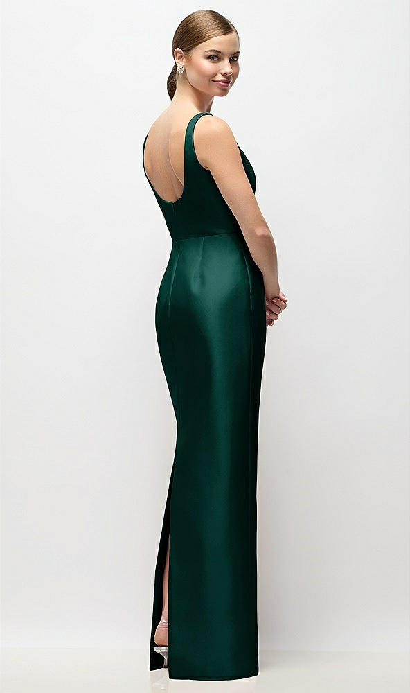 Back View - Evergreen Scoop Neck Satin Column Maxi Dress