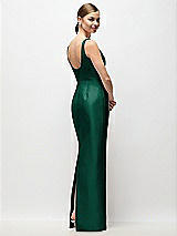 Rear View Thumbnail - Hunter Green Scoop Neck Satin Column Maxi Dress