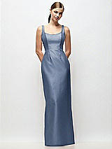 Front View Thumbnail - Larkspur Blue Scoop Neck Satin Column Maxi Dress