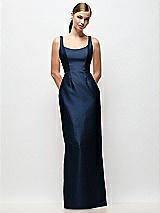Front View Thumbnail - Midnight Navy Scoop Neck Satin Column Maxi Dress
