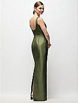 Rear View Thumbnail - Olive Green Scoop Neck Satin Column Maxi Dress