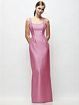 Front View Thumbnail - Powder Pink Scoop Neck Satin Column Maxi Dress