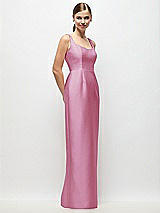 Side View Thumbnail - Powder Pink Scoop Neck Satin Column Maxi Dress