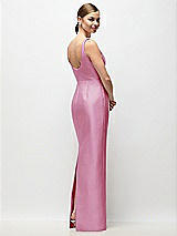 Rear View Thumbnail - Powder Pink Scoop Neck Satin Column Maxi Dress