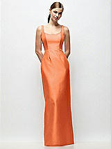 Front View Thumbnail - Portofino Orange Scoop Neck Satin Column Maxi Dress