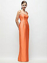 Side View Thumbnail - Portofino Orange Scoop Neck Satin Column Maxi Dress