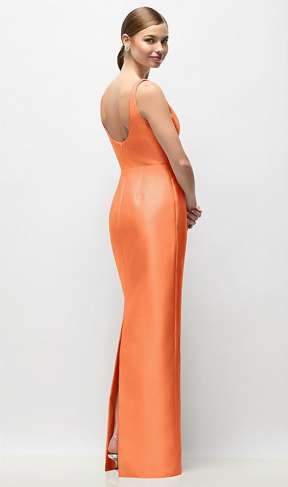 Back View - Portofino Orange Scoop Neck Satin Column Maxi Dress