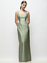 Front View Thumbnail - Sage Scoop Neck Satin Column Maxi Dress