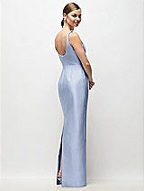 Rear View Thumbnail - Sky Blue Scoop Neck Satin Column Maxi Dress