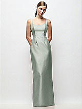 Front View Thumbnail - Willow Green Scoop Neck Satin Column Maxi Dress