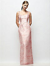 Front View Thumbnail - Bow And Blossom Print Scoop Neck Floral Satin Column Maxi Dress