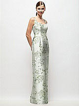 Side View Thumbnail - Sage Cottage Rose Scoop Neck Floral Satin Column Maxi Dress