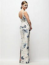 Rear View Thumbnail - Inkwash Blue Floral Scoop Neck Floral Satin Column Maxi Dress