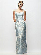 Front View Thumbnail - Porcelain Blue Seraphina Floral Scoop Neck Floral Satin Column Maxi Dress