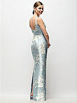 Rear View Thumbnail - Porcelain Blue Seraphina Floral Scoop Neck Floral Satin Column Maxi Dress