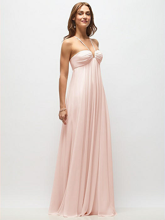 Empire Waist Chiffon Halter Maxi Dress with Convertible Spaghetti Straps