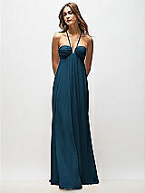 Rear View Thumbnail - Atlantic Blue Empire Waist Chiffon Halter Maxi Dress with Convertible Spaghetti Straps