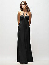 Rear View Thumbnail - Black Empire Waist Chiffon Halter Maxi Dress with Convertible Spaghetti Straps
