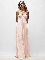 Rear View Thumbnail - Blush Empire Waist Chiffon Halter Maxi Dress with Convertible Spaghetti Straps