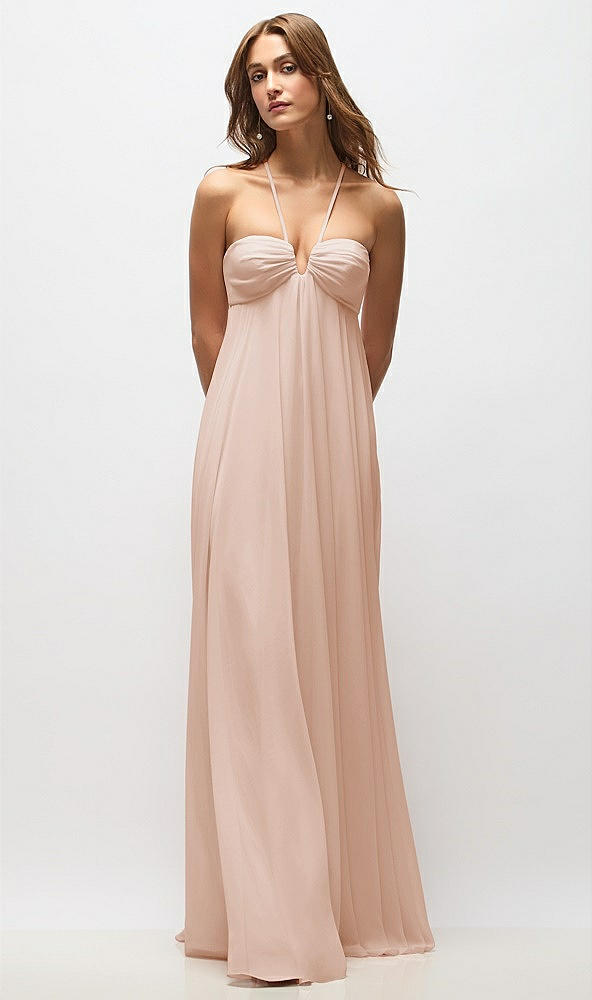 Back View - Cameo Empire Waist Chiffon Halter Maxi Dress with Convertible Spaghetti Straps