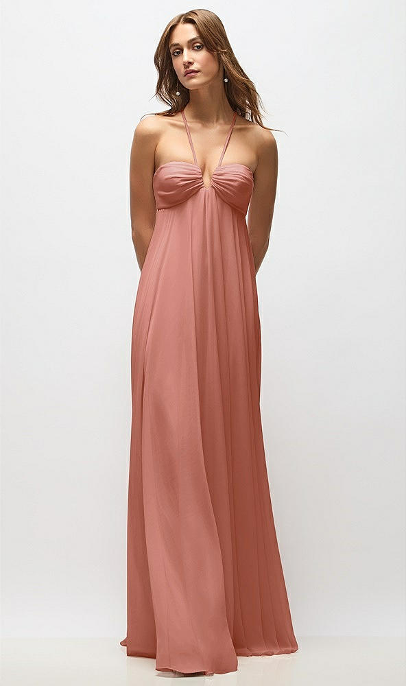 Back View - Desert Rose Empire Waist Chiffon Halter Maxi Dress with Convertible Spaghetti Straps