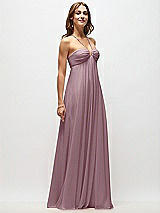 Front View Thumbnail - Dusty Rose Empire Waist Chiffon Halter Maxi Dress with Convertible Spaghetti Straps