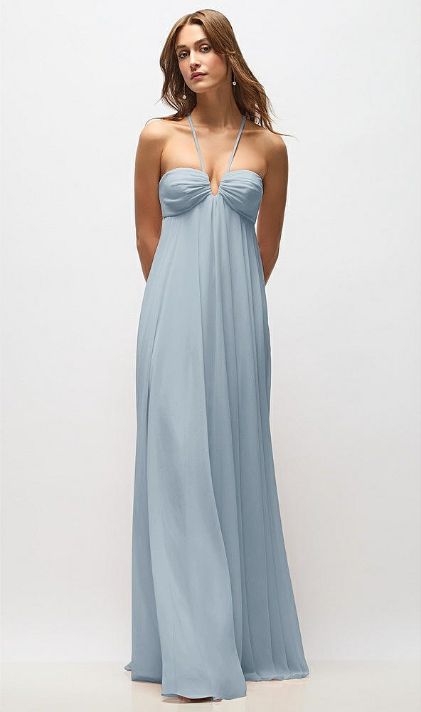 Back View - Mist Empire Waist Chiffon Halter Maxi Dress with Convertible Spaghetti Straps