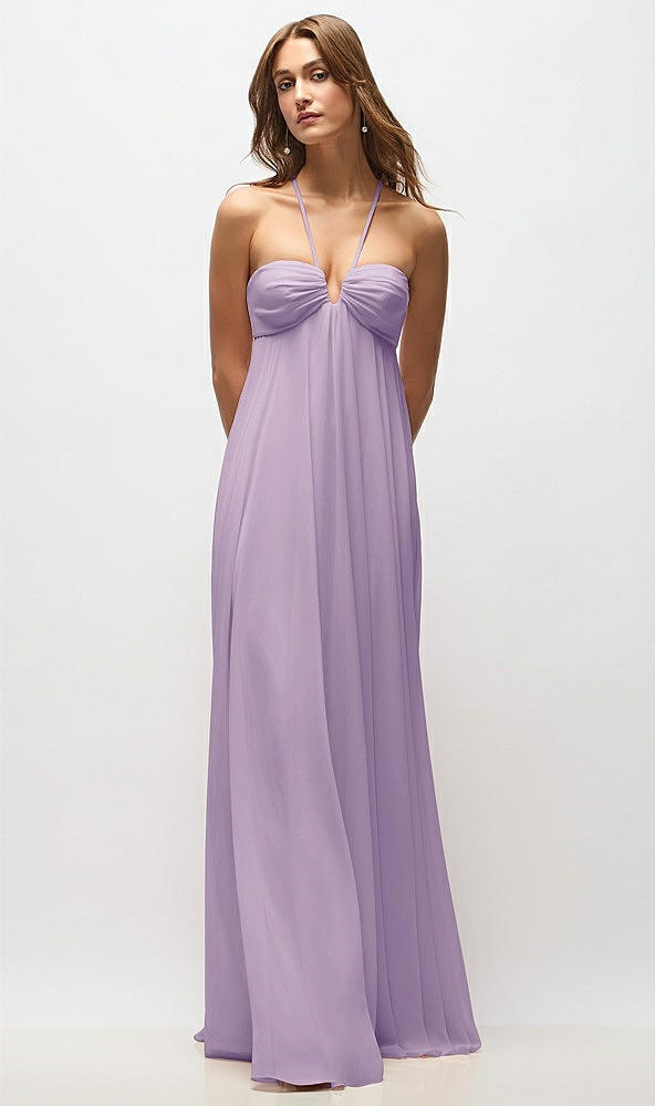 Back View - Pale Purple Empire Waist Chiffon Halter Maxi Dress with Convertible Spaghetti Straps