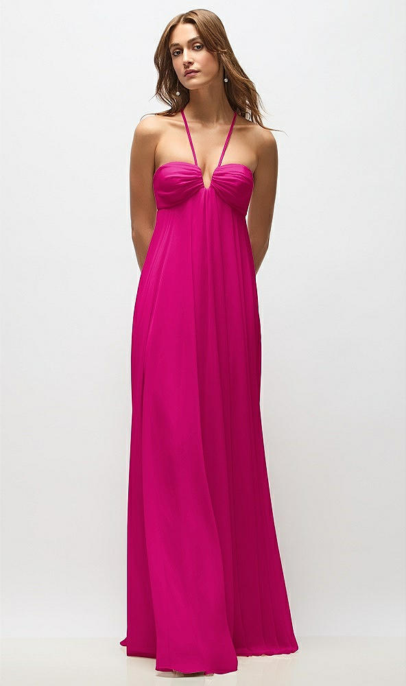 Back View - Think Pink Empire Waist Chiffon Halter Maxi Dress with Convertible Spaghetti Straps