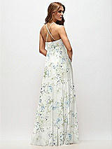 Rear View Thumbnail - Bleu Garden Empire Waist Floral Chiffon Halter Maxi Dress with Convertible Spaghetti Straps