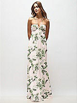 Front View Thumbnail - Palm Beach Print Empire Waist Floral Chiffon Halter Maxi Dress with Convertible Spaghetti Straps