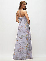 Rear View Thumbnail - Butterfly Botanica Silver Dove Empire Waist Floral Chiffon Halter Maxi Dress with Convertible Spaghetti Straps