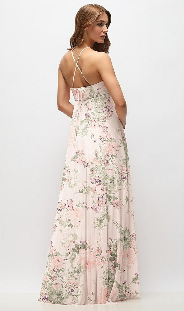 Back View - Blush Garden Empire Waist Floral Chiffon Halter Maxi Dress with Convertible Spaghetti Straps