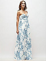 Side View Thumbnail - Cottage Rose Dusk Blue Empire Waist Floral Chiffon Halter Maxi Dress with Convertible Spaghetti Straps