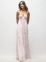 Front View Thumbnail - Watercolor Print Empire Waist Floral Chiffon Halter Maxi Dress with Convertible Spaghetti Straps