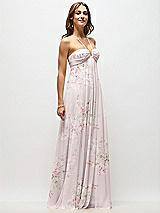Side View Thumbnail - Watercolor Print Empire Waist Floral Chiffon Halter Maxi Dress with Convertible Spaghetti Straps
