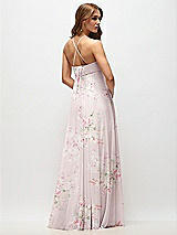 Rear View Thumbnail - Watercolor Print Empire Waist Floral Chiffon Halter Maxi Dress with Convertible Spaghetti Straps